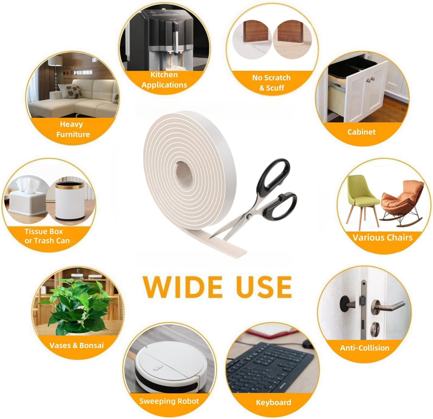 Furnigear Felt Strips with Adhesive Backing Heavy Duty Cuttable Felt Tape Roll Furniture Pads for Chair Legs - Protecting Hardwood Floors, Chair Wall Protector (Black, 80 x 0.5 x 0.14 Inch)