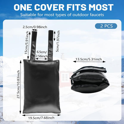 Outdoor Faucet Covers for Winter,7.28" W x 10.35" H Faucet Covers with 420D Waterproof Oxford Fabric, Reflective Strips (Black, 2 Pcs)