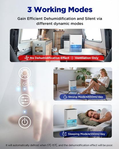 EasyAcc Bathroom Dehumidifier, 45 oz/Day Small Dehumidifier for Bathroom, Quiet Moisture Control Mini Dehumidifier for Home, Low-Temp Operation, Auto Shut-Off, 68 oz Tank, 7 LED Light for Closet RV
