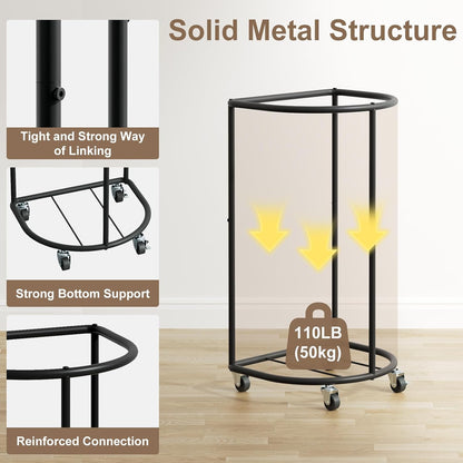 200L Double Laundry Hamper with Lid and Wheels, Large Oval Rolling Laundry Basket 2 section, Sturdy Metal Laundry Cart with 2 Removable Bags, Dirty Clothes Organizer for Home, Dorm, Black