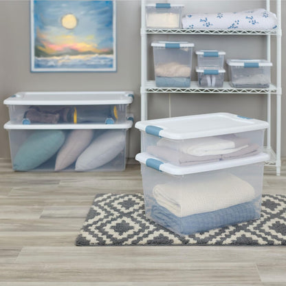 Sterilite 4-Pack 56 Quart Wheeled Latching Box, Underbed Clear Plastic Storage Organizer - Under Bed Rolling Container Bin with Lid and Wheels for Home or Dorm Bedrooms and Closets