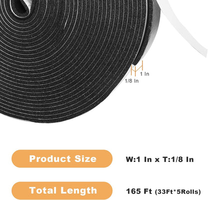 Weather Stripping Door Seal Strip for Doors and Windows, 1In x 1/8In x 33Ft x 2 Roll Foam Insulation Tape Self Adhesive,Sound Proof,Weatherstrip,Pipe Cooling, Air Conditioning Seal Strip - Colors A