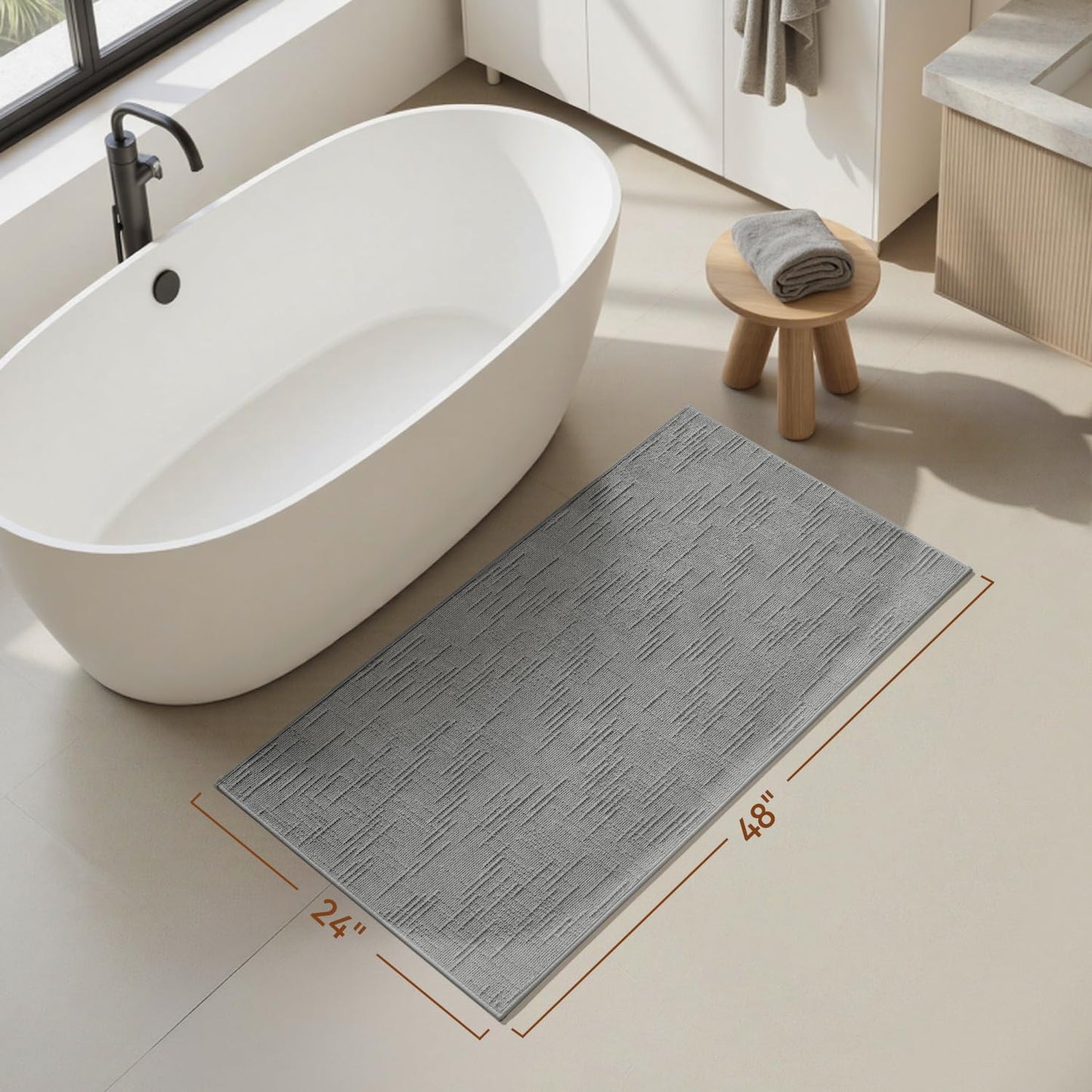 AMOAMI Bath Mat Non Slip Super Absorbent Quick Dry Bath Mats for Bathroom Floor Rubber Backing Washable Bathroom Rugs Modern Woven Jacquard Mat, Beside Tub Bath Rugs, 17" x 24", LightGrey