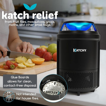 Katchy Flying Insect Trap Indoor – Catcher & Killer for Mosquito, Fruit Fly, Gnat & Small Moth – Non-Zapper with Suction & Blue Light – Ideal for Indoor Spaces, Kitchen & Plants (Original, Black)
