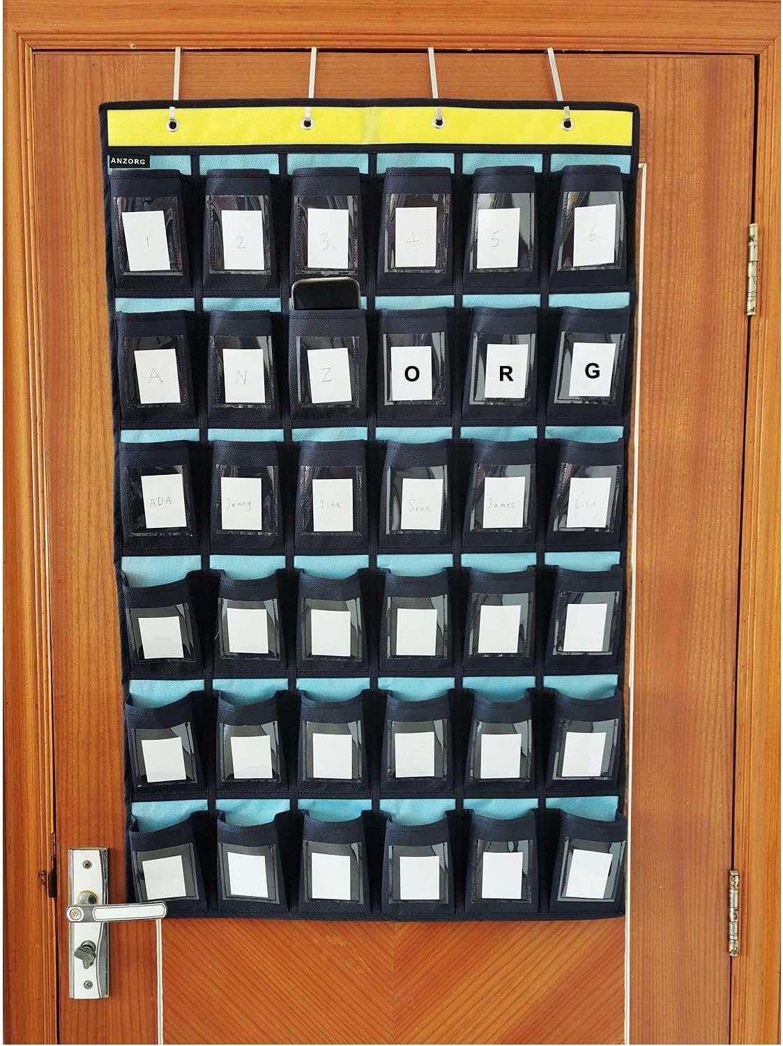 Classroom Cell Phones Organizer Calculators Holder Over Door Hanging Jewelry Organizer Closet Underwear Sock Storage with 36 Clear Pockets