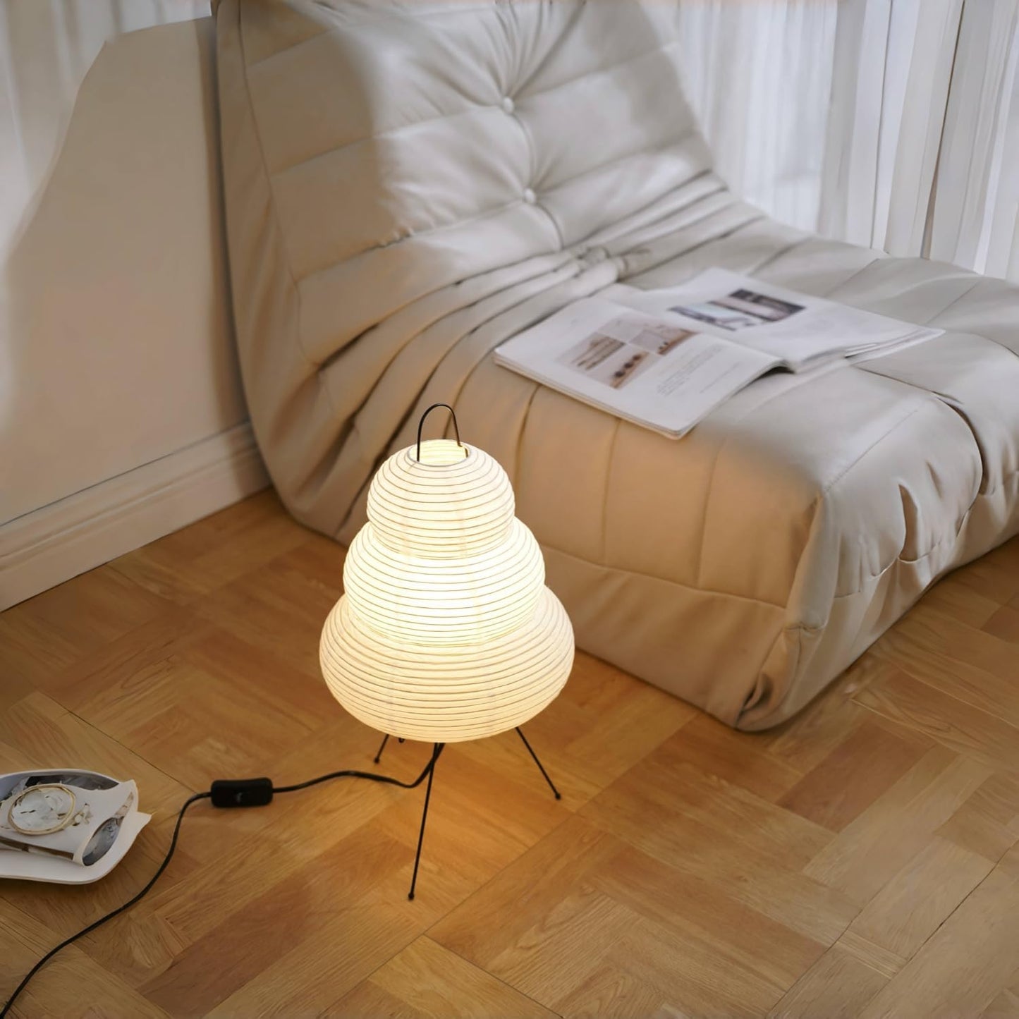 Japanese Noguchi Inspired Table Lamp Zen Rice Paper Lantern with Warm Light for Bedroom Living Room or Office Modern Japandi Decor(Segment)