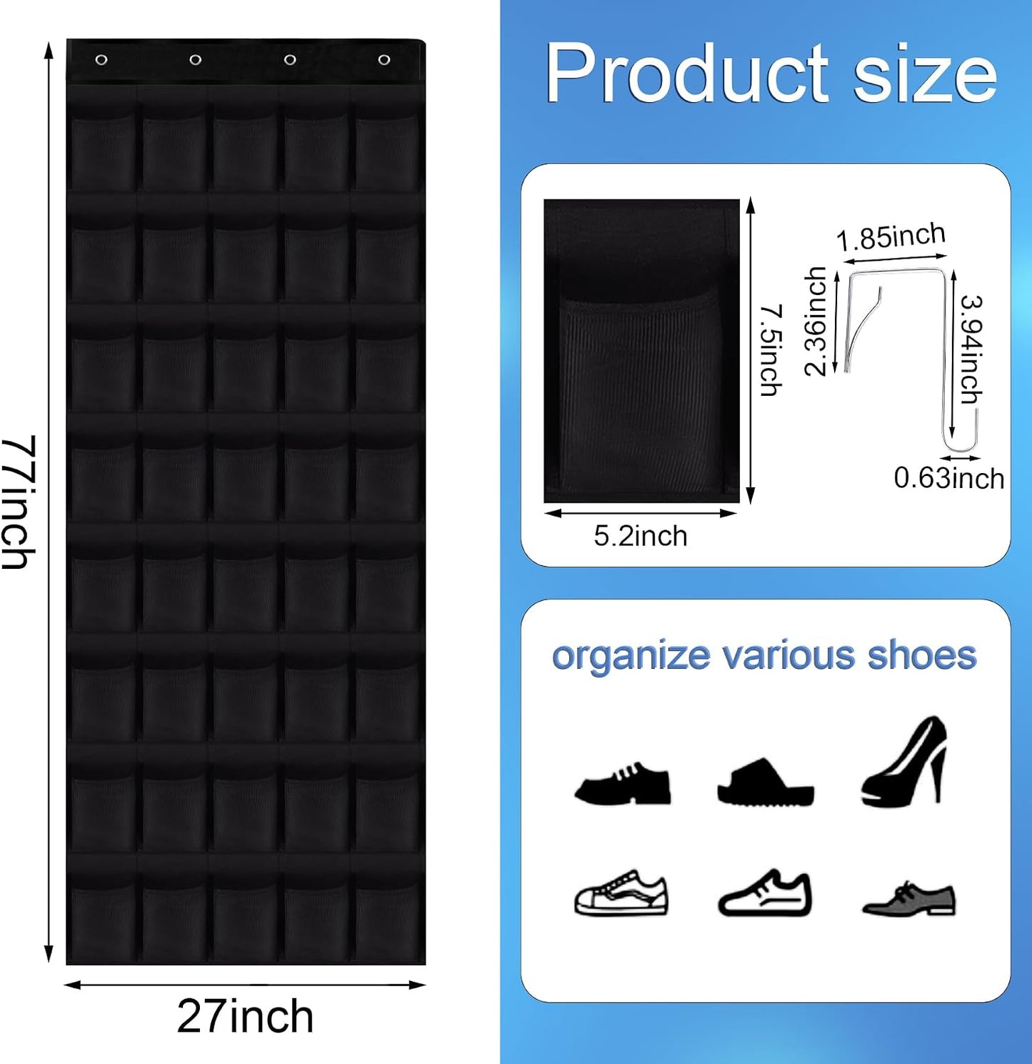 35Large Pockets Over The Door Shoe Organizer, Mesh Pockets Shoe Holder Rack, Capacity Shoe Hanging Storage，door shoe rack With 4 Metal Hook.