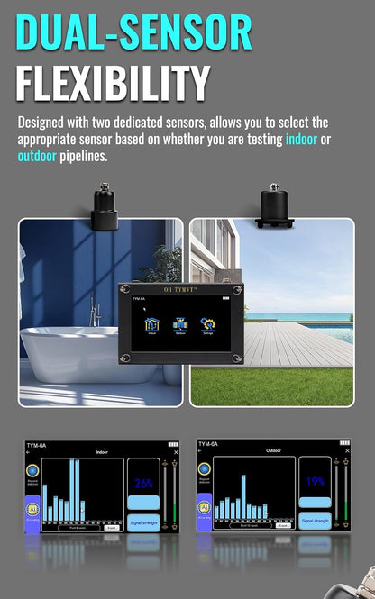 Al Water Leak Detector, Indoor Wall/Ground Under Slab Pipe Leak - TYM-3A | 2 Sensors, 0.5m/1.64ft, 100Hz-8000Hz, 15 Hours