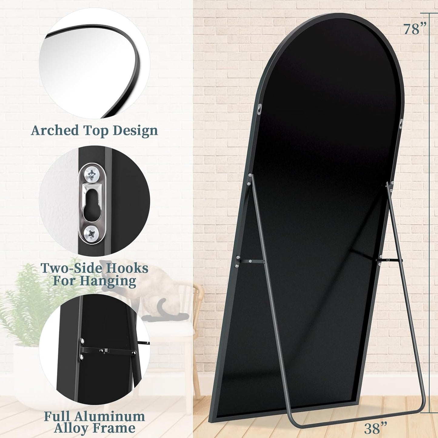 Full Length Mirror with Stand, 71"x28" Arched Full Body Large Stand Up Aluminum Frame Floor Standing Mirror, Freestanding Hanging Leaning Mounted for Bedroom Living Room Entryway Gold