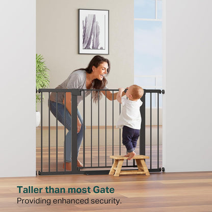 Cumbor 29.7-48" Baby Gate for Stairs, Mom's Choice Awards Winner-Dog Gate for Doorways, Auto Close Safety Pet Gate for Dogs Indoor, Easy Install Pressure Mounted Child Gate with Walk Thru Door, Brown