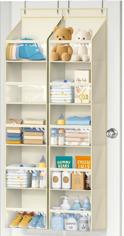 AOODA 2 Pack Over the Door Organizer, Large Capacity Closet Door Hanging Organizer, Clear Deep Pockets Baby Organizer Storage for Nursery, Bathroom, Bedroom, Pantry, Diapers (Grey)