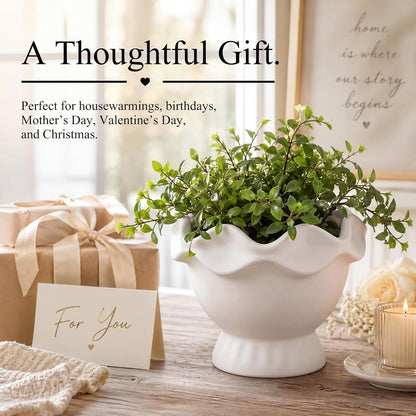 3 Pack White Ceramic Vase Set Small Rustic Decorative Vases Home Decor Wavy Edge Modern Flower Vases for Farmhouse Table Centerpiece Living Room Kitchen Bedroom (5.7,6.7,7.9in,Elegant)