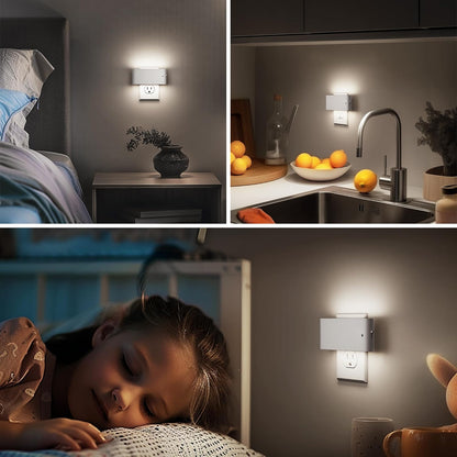 Briignite Motion Sensor Night Light, 2 Pack Motion Activation Night Lights Plug into Wall, Auto On Off, 0-100LM Dimmable Night Light Plug in, 3000K Warm White LED Nightlight for Kids Bedroom Hallway