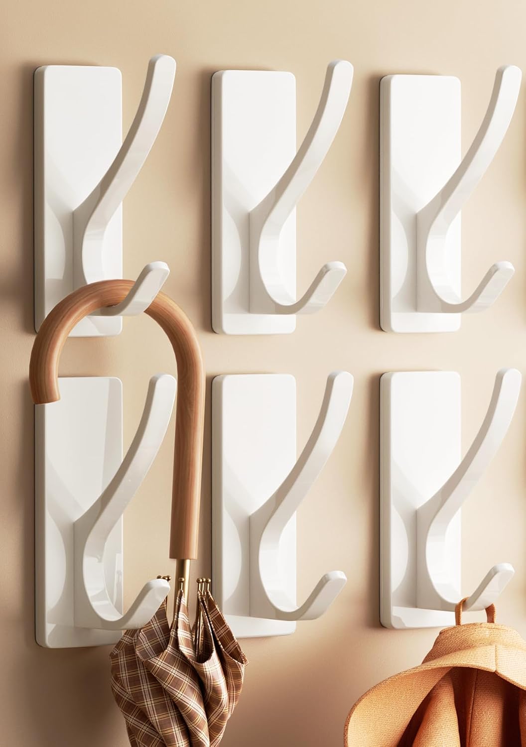 pickpiff White Self Adhesive Coat Hooks for Hanging: 13LB Extra Strong Stainless Wall Hook for Towel, Utensil, Backpack, Hat, Sturdy Metal Hanger for Bathroom, Kitchen, Door, 4-Pack