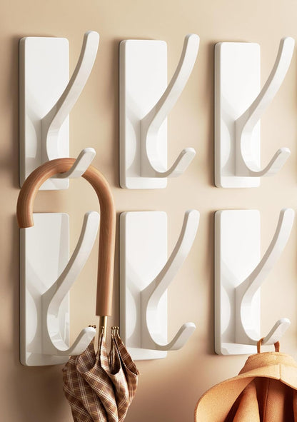 pickpiff White Self Adhesive Coat Hooks for Hanging: 13LB Extra Strong Stainless Wall Hook for Towel, Utensil, Backpack, Hat, Sturdy Metal Hanger for Bathroom, Kitchen, Door, 4-Pack