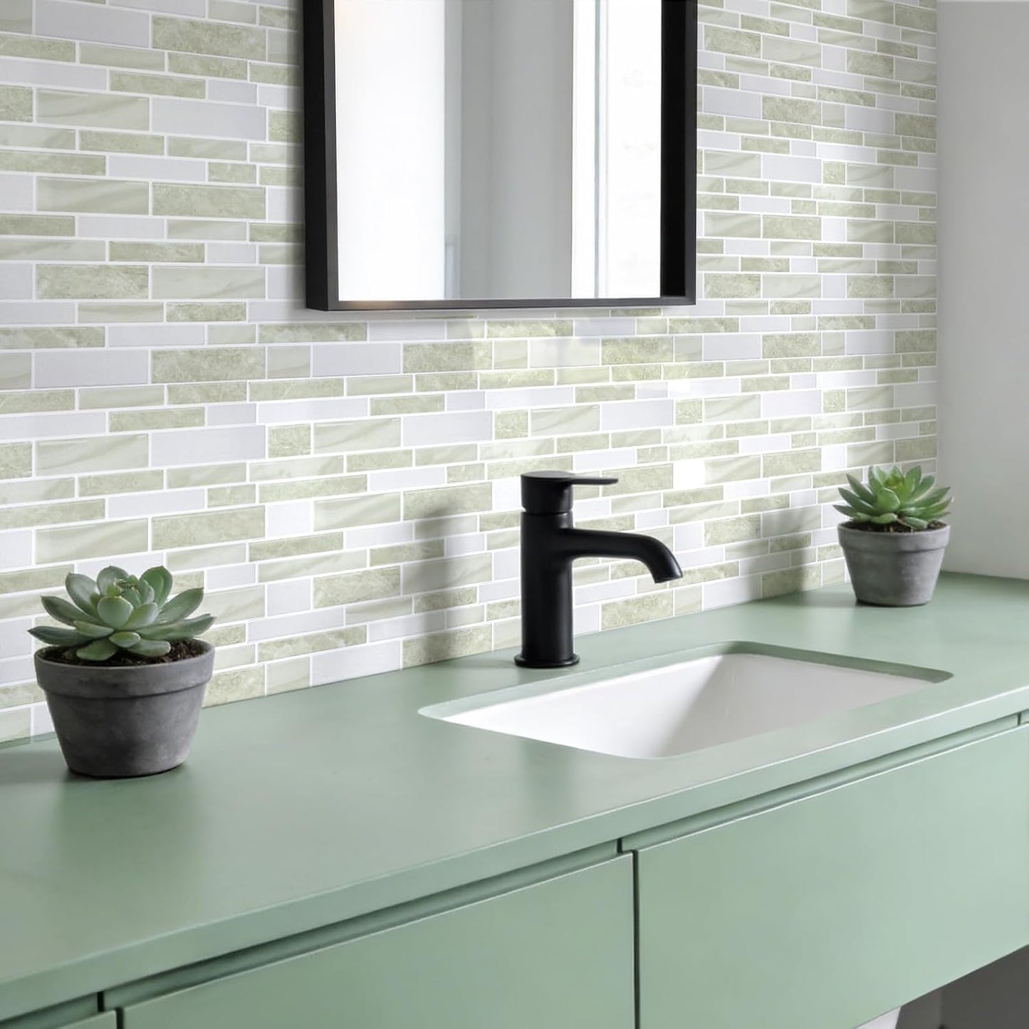 Vieshful 10 Sheet Peel and Stick Backsplash for Kitchen Wall - 12"x12" Smooth PVC 3D Visual Effect Marble Tile Stickers, Waterproof Self Adhesive Light Khaki Wall Tiles for Bathroom, Renter Friendly
