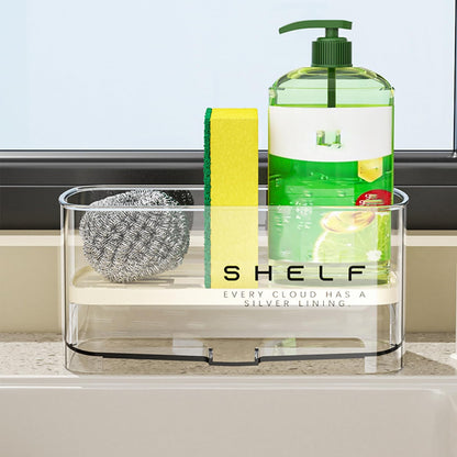 Sponge Holder for Kitchen Sink, Clear Acrylic Sink Organizer with Auto-Draining Tray, Countertop Sink Caddy for Sponges, Soap, Brush & Cleaning Tools