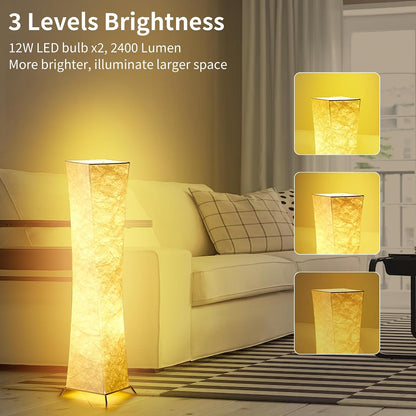 chiphy Floor Lamp, Dimmable 61" Tall Standing Lamp, 3 Levels Adjustable Brightness 12Wx2 LED Bulbs, Column Floor Light w/White Fabric Shade, Home Decor for Living Room, Bedroom, Kids Room