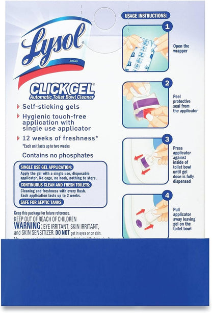 Lysol Click Gel Automatic Toilet Bowl Cleaner, Toilet Gel Stamp, Toilet Freshener, Bathroom Essentials, Refreshing Mango & Hibiscus Scent, 6 Count (Pack of 1)