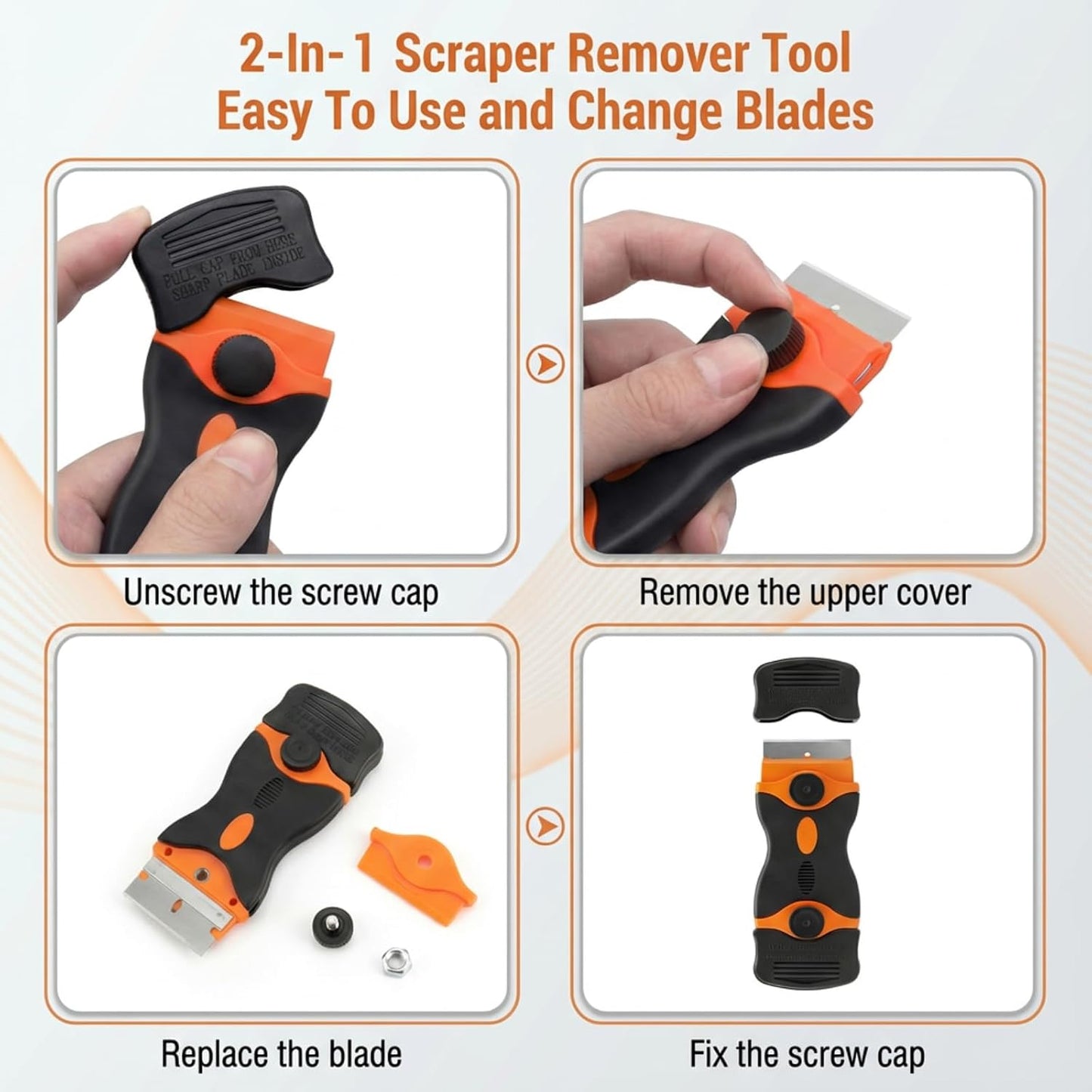 Mister Rui 2-in-1 Replaceable Razor Blade Scraper Tool with 10 Metal & 10 Plastic Blades, Safe Screw-On Design for Glass Cooktop Tile Floor Paint & Sticker Removal, Multi-Surface Cleaning Scraper
