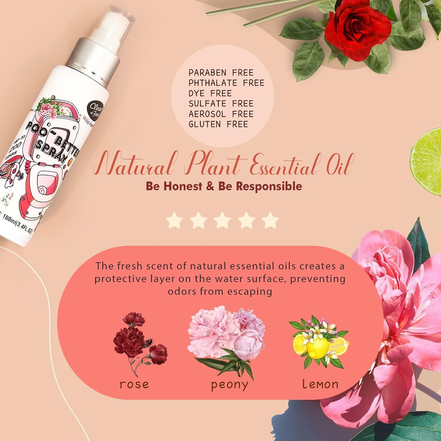 Clean-n-Fresh Toilet Spray, 6.8 Fl.oz Poo Spray | Up to 400+ Uses, 100% Natural Plant Essential Oil Citrus Scent, Bathroom Deodorizer