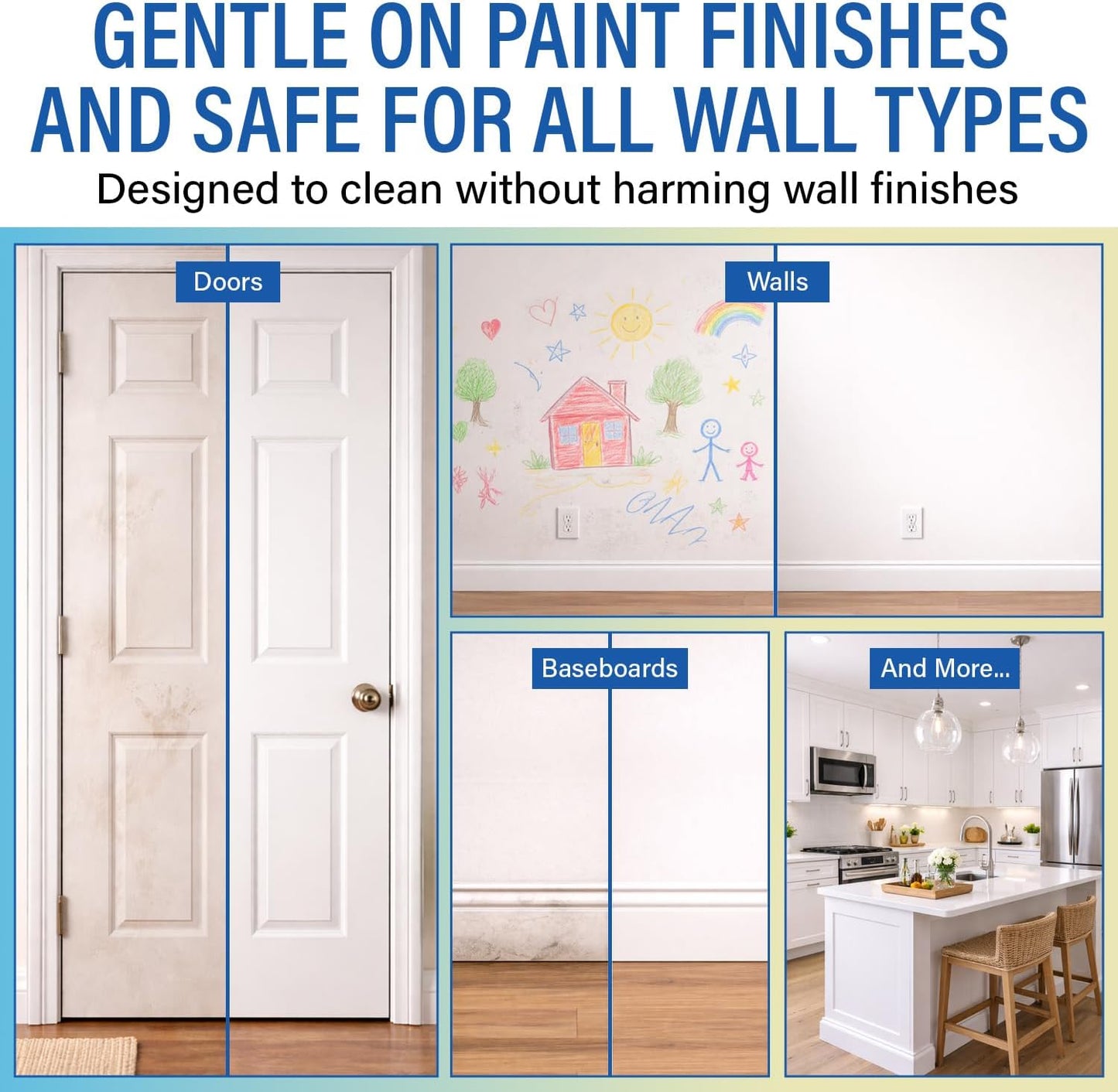 CleanWall Wall, Door & Baseboard Cleaner Spray – 32 oz Multi-Surface Formula Safe for Painted Walls – Made in USA – Family-Friendly – Tackles Everyday Kid Messes like Handprints, Smudges & Crayon