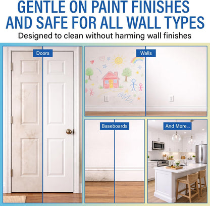 CleanWall Wall, Door & Baseboard Cleaner Spray – 32 oz Multi-Surface Formula Safe for Painted Walls – Made in USA – Family-Friendly – Tackles Everyday Kid Messes like Handprints, Smudges & Crayon