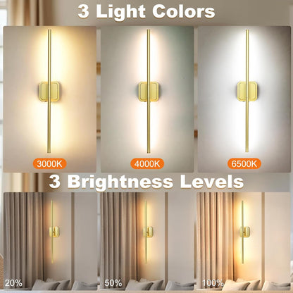Battery Operated Wall Sconces Set of 2, 𝐔𝐩𝐠𝐫𝐚𝐝𝐞𝐝 Rechargeable Wall Lights with Remote Control, LED Wall Sconces Black, 3000K-6000K Dimmable 360° Rotatable for Living Room, Bedroom, 28''