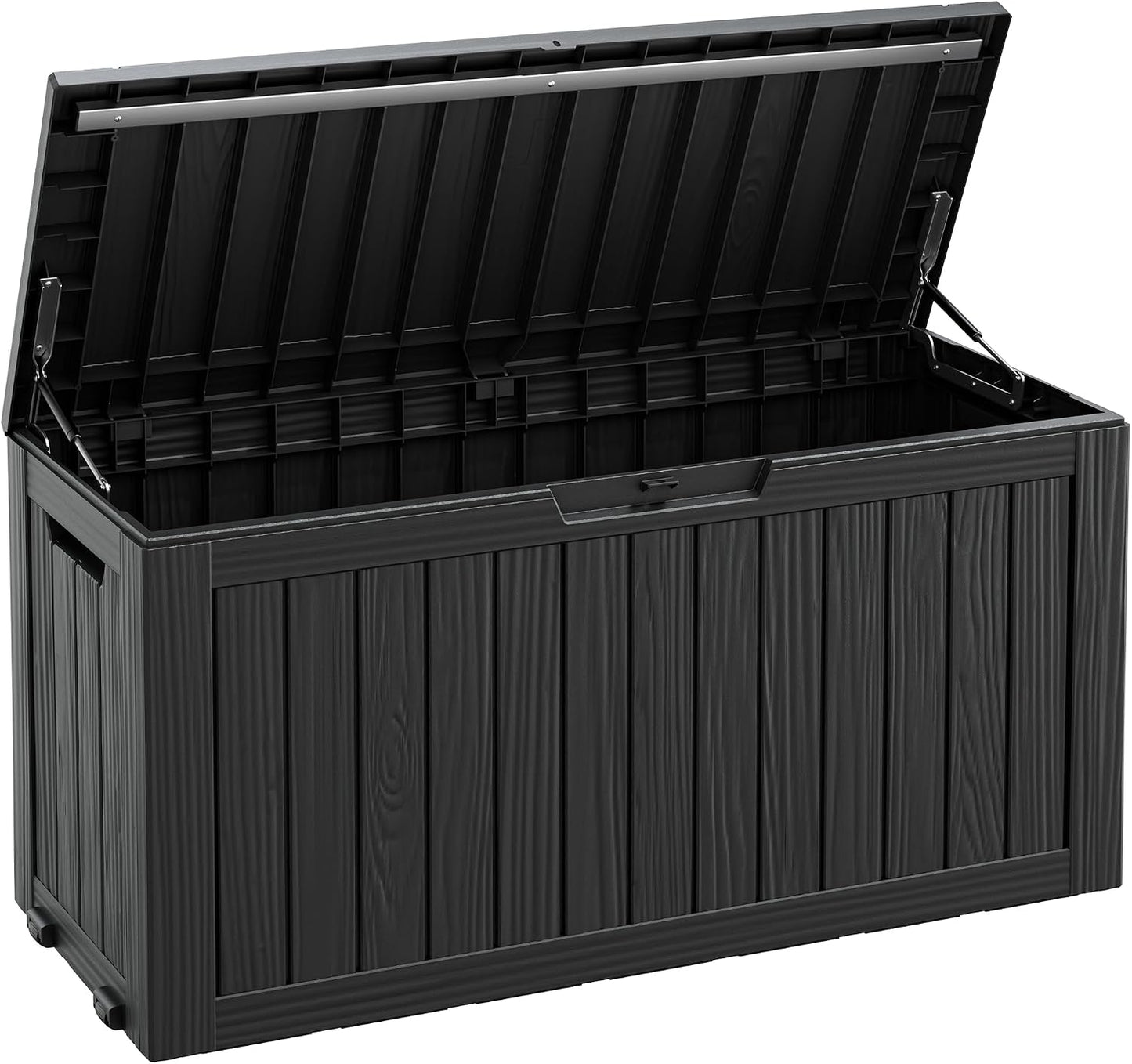 Fancyango 75 Gallon Outdoor Deck Box Waterproof, Large Storage Box for Patio, Resin Storage Bench Lockable for Garden Tools, Package Delivery, Black
