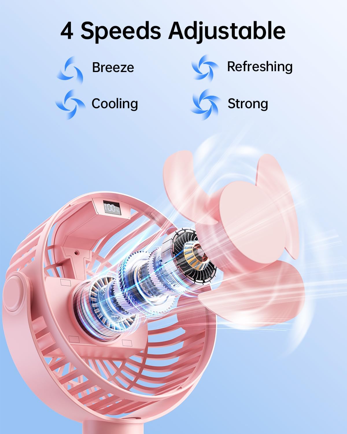 SWEETFULL [2026 Upgrade Portable Stroller Fan with LED Display, 4 Speed Rechargeable Mini Clip On Fan, 360° Rotate Flexible Tripod Better Cooling Small Baby Fan for Car Seat Crib Travel Treadmill