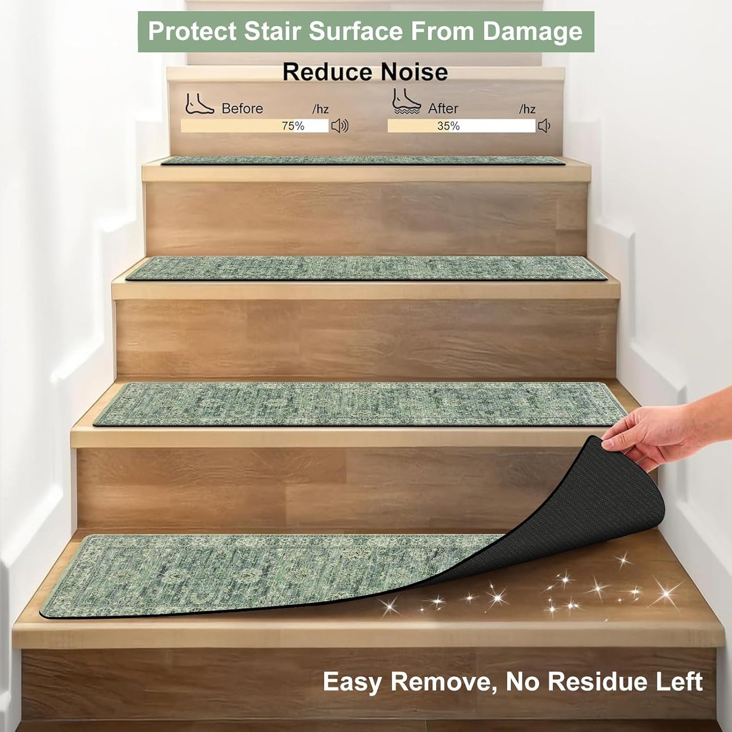 OJIA Extra Non-Slip Stair Treads for Wooden Steps 15PCS, 30"X8" Rubber Indoor Stair Runner Slip Resistant Stair Rugs Safety Mats for Dogs, Kids & Elders, Stairway Grip Step Treads, Gray