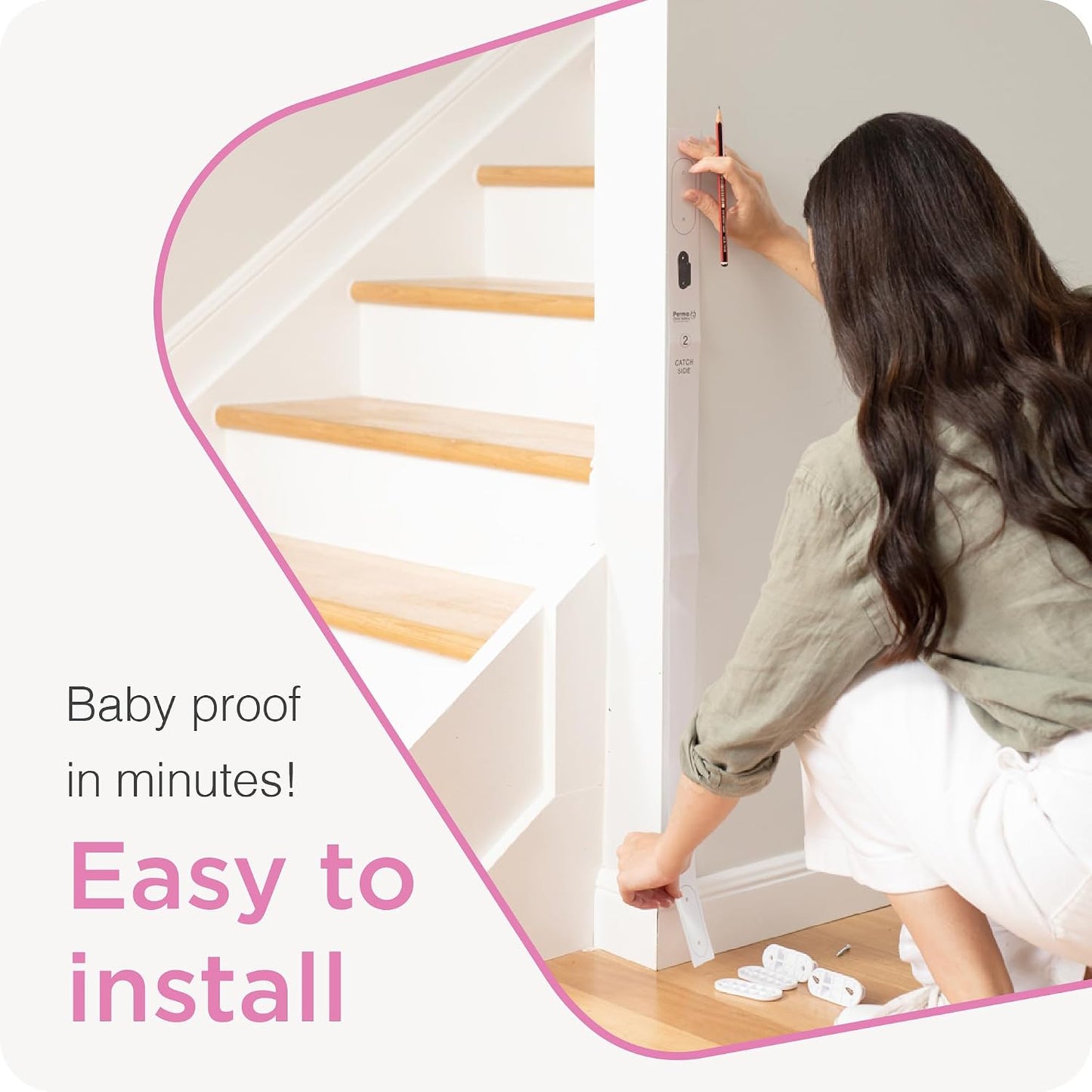 Retractable Baby Gate Perma Child Safety 33" Tall x 55” Wide, Mesh, for Stairs, Doorways, Dogs, Pets, Indoor, Outdoor, One-Handed Operation, Locking, Easy Install, Hardware Mount, White