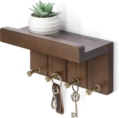 Rebee Vision Small Key Holder Wall Mount for Farmhouse Decor - Key and Mail Holder for Wall with Shelf and 4 Key Hooks - Room Decor Aesthetic (Distressed Blue)