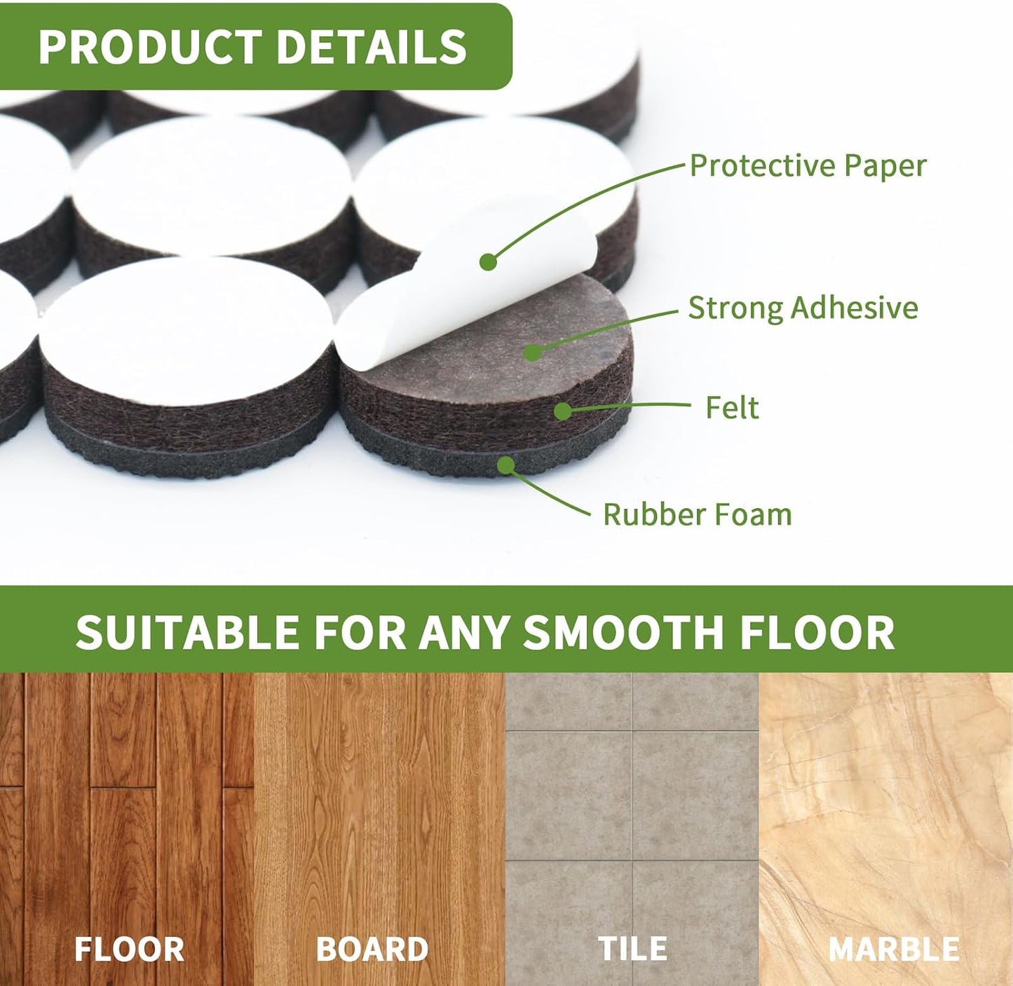 Non Slip Furniture Pads 36 PCS 1'' Square - Anti Slip Furniture Pads - Self Adhesive Rubber Feet Furniture Feet - Chair Leg Floor Protectors - Keep Furniture in Place
