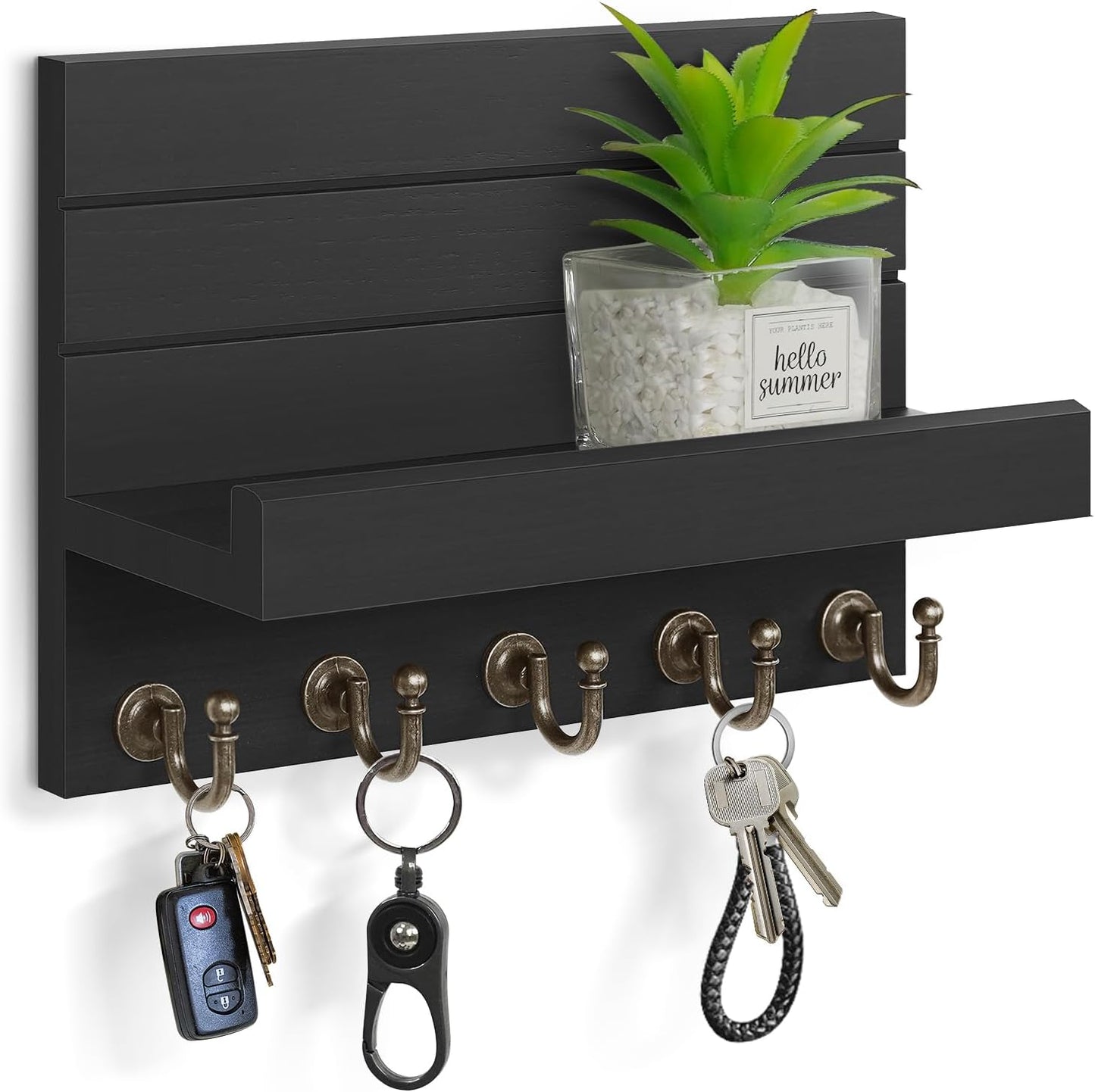 HONJIN Key Holder for Wall: Easy Installation Mail Organizer Wall Mount Hanging Key Rack for Kitchen and Entryway Decor with 5 Sturdy Key Hooks (White)