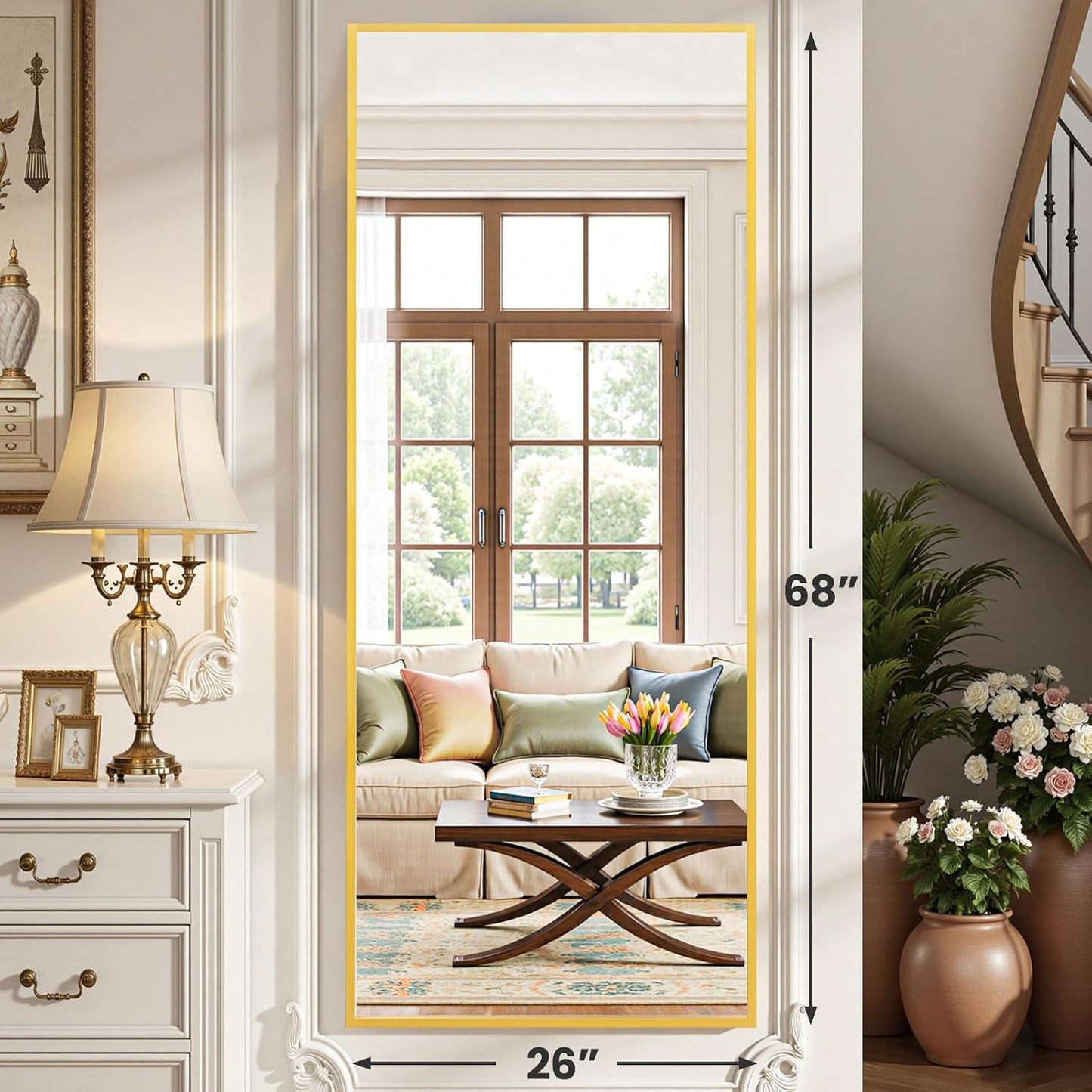 OLIXIS 64"x 21.5" Arched Mirror Full Length, Full Body Mirror with Stand, Hanging or Leaning for Wall, Floor Standing with Shatter-Proof Glass for Bedroom, Living Room, Long, Black