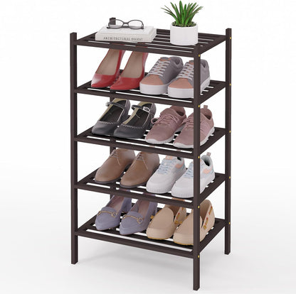 Smiry Bamboo Shoe Rack, 3 Tier Free Standing Wooden Shoe Organizer, Stackable Wood Shoe Storage Shelf for Closet, Entryway, 5 Horizontal Slats, 26.8"x11"x18.3", Natural