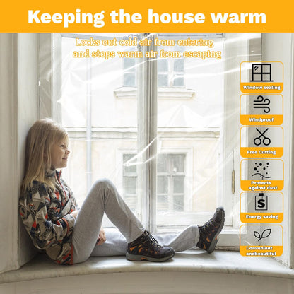 Window Insulation Kit for Winter Seal Covers Up to 5 Windows Thermal Shrink Film 43 in * 63 in Easy Indoor Installation Window Tape Included(Q-Wfilm-5Pack)