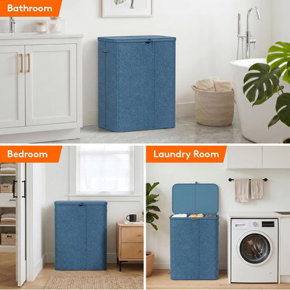Lifewit 185L 3 Section Laundry Hamper with Lid, Large Laundry Basket with Handles and Removable Bags, Tall Clothes Hamper, Foldable Laundry Sorter for Bedroom Bathroom, Beige