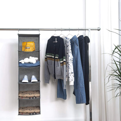 BrilliantJo 2 Pack Hanging Closet Organizer, 5 Shelves Hanging Storage with 6 Side Pockets for Clothes Shoes, 43"x12"x12"(Black)