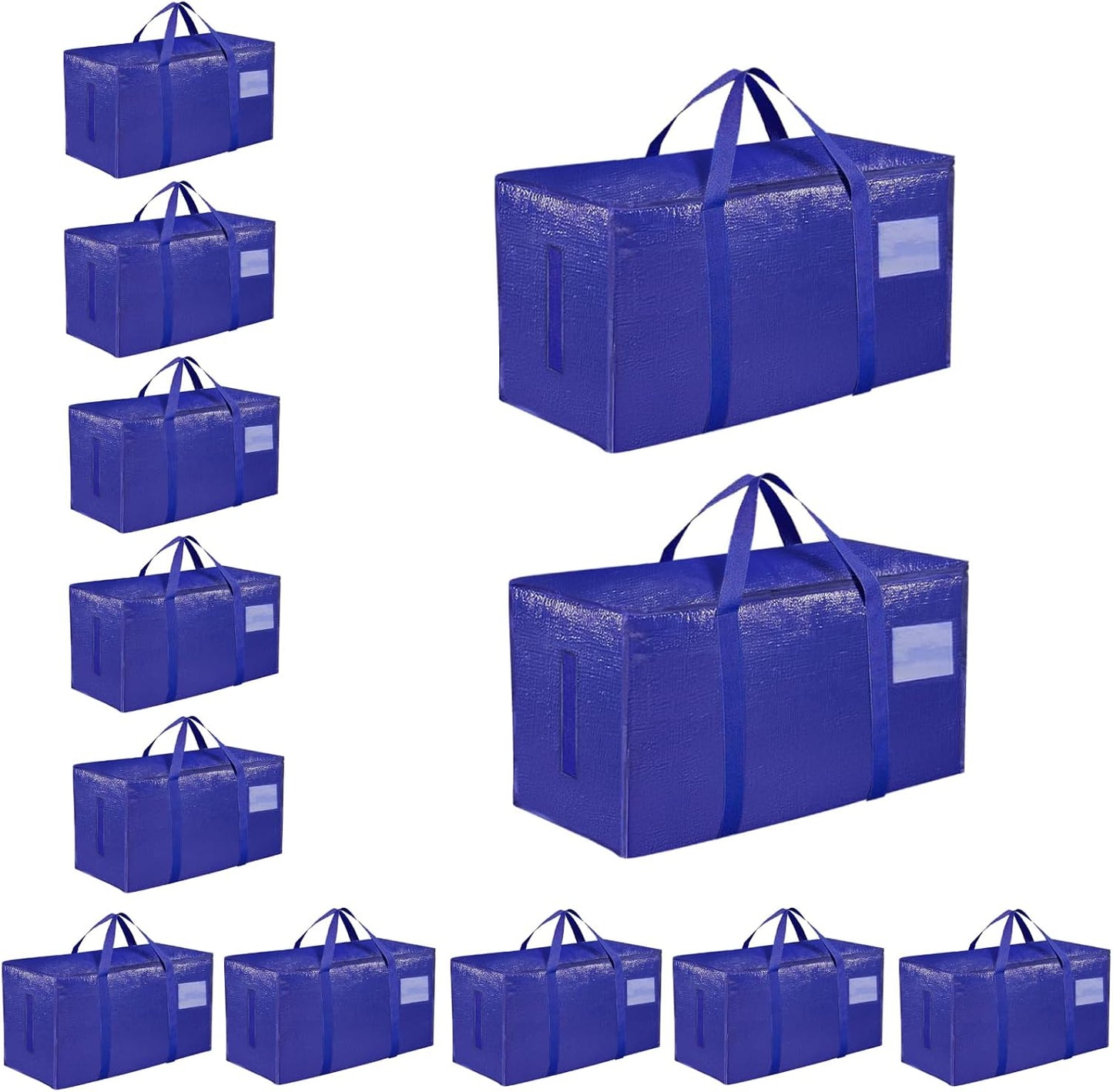 8 Pack-Extra Large Heavy Duty Moving Bags - Waterproof Storage Totes with Handles & Zippers, Foldable for College Dorm, Storage (Clear)