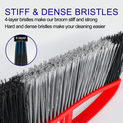 Commercial Heavy Duty Outdoor Broom, 15.7" Extra Wide Angle Broom with 4-Layer Stiff Bristles, Adjustable 38-53.5" Handle for Patio Garage Garden Yard Concrete (Red)