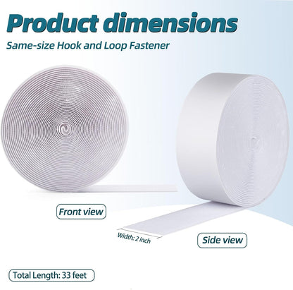 3 Inch x 20 Feet Adhesive Hook and Loop Tape, Nylon Heavy Duty Interlocking Tape, White Self Adhesive Hook and Loop Roll for Screen Window Sofa Cushions Carpet Wall Hanging