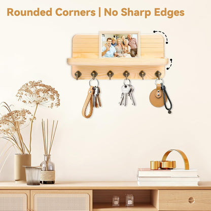 Key Holder for Wall, Mail Organizer Wall Mount with 6 Hooks Wooden Hanging Key Rack for Home Decor, Hallway, Entryway (Brown)