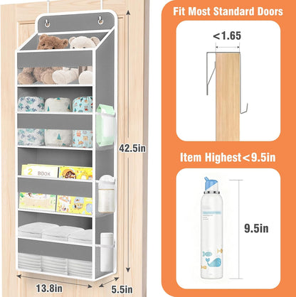 WISELIFE Over The Door Organizer Storage 4 Shelves Large Capacity Hanging Bedroom Storage Solution with 6 Side Pockets for Dorm Bathroom Pantry Nursery and Baby Essentials Holds up to 40 Lbs (Black)