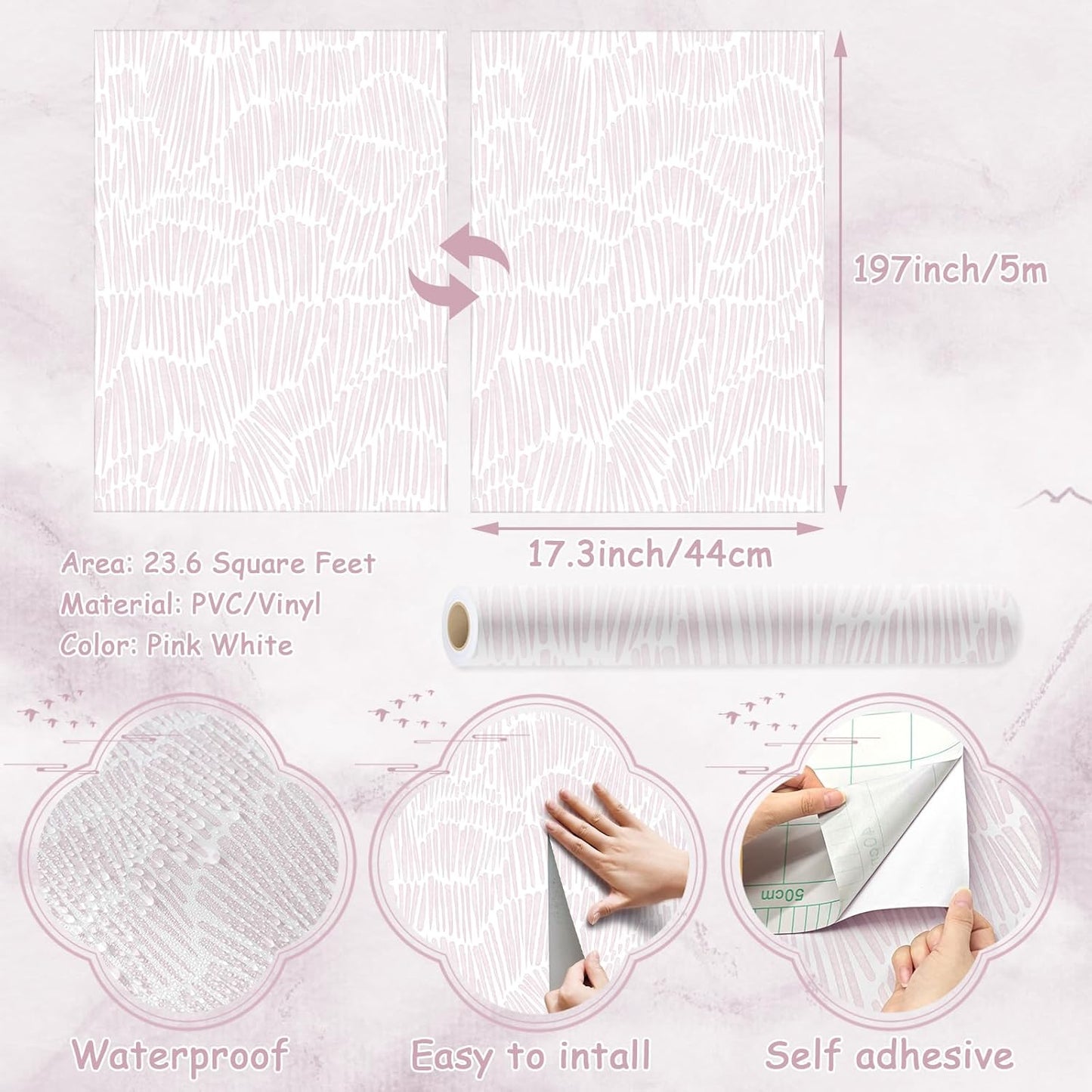 Theper Beige Wallpaper 17.3"×78.8" Modern Striped Peel and Stick Wallpaper Boho Removable Self Adhesive Wall Paper for Bedroom Waterproof White and Gold Contact Paper for Cabinets Vinyl