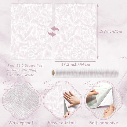 Theper Beige Wallpaper 17.3"×78.8" Modern Striped Peel and Stick Wallpaper Boho Removable Self Adhesive Wall Paper for Bedroom Waterproof White and Gold Contact Paper for Cabinets Vinyl