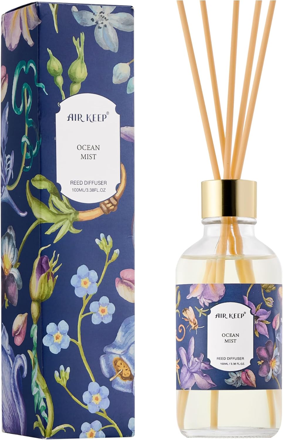 Airkeep Reed Diffuser Oil Set with Reed Sticks,Vanilla Aromatherapy Oil Scent Diffuser for Home Office Bathroom Decoration Perfume and Gifts 3.38 oz/100ml