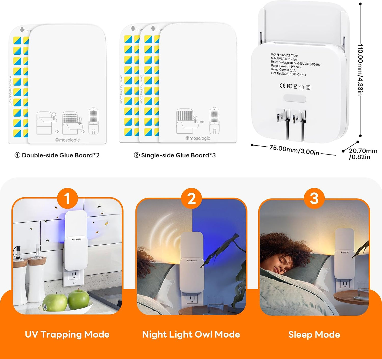 Mosalogic Fruit Fly Traps for Indoors Gnat Trap for House Indoor-600 Sqft Protection Area UV Fly Insect Trapper for Fruit Flies，Gnats，Mosquito，and Other Flying Insect Plug-in Bug Killer White 2Pack