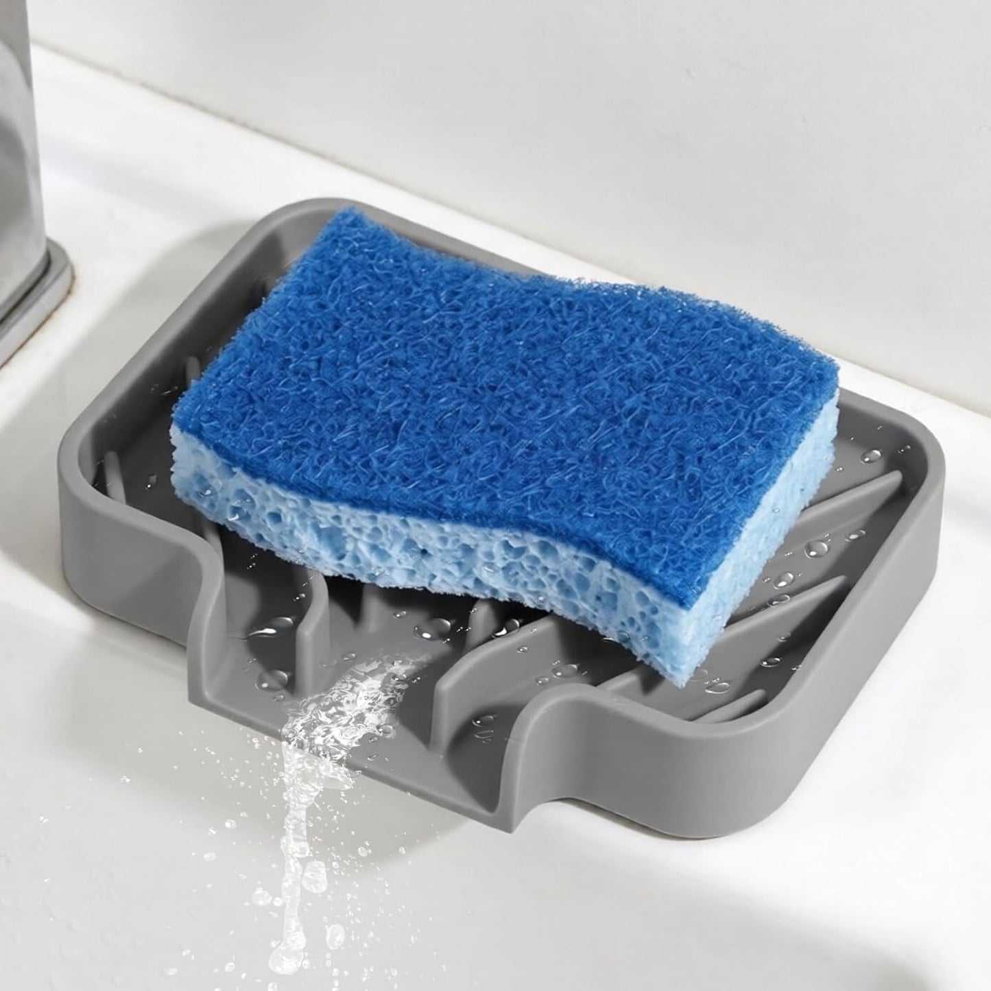 GUUKIN Sponge Holder for Kitchen Sink, Sink Caddy and Soap Tray | 10x4 inch Kitchen Sink Organizer | Compatible with Scrub Daddy, Kitchen Sink Accessories (Grey)